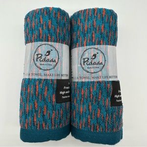 (2) NEW Pidada Hand Towles Blue Orange Pattern 100% Cotton